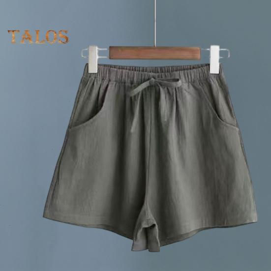 Летние женские шорты трапециевидной формы на шнуровке с высокой эластичной резинкой на талии, однотонные, свободные боковые карманы, плиссированные, повседневная домашняя одежда, спортивные короткие шорты