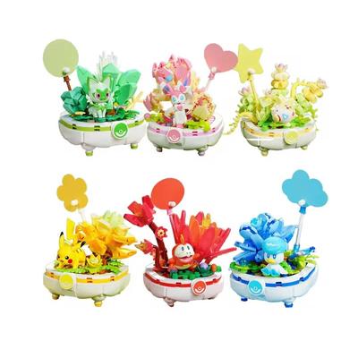 Строительные блоки Pokemon Sprigatito Fuecoco Eevee Quaxly Potted Plants Assembly Model Mini Brick Figure Toysfor Kids