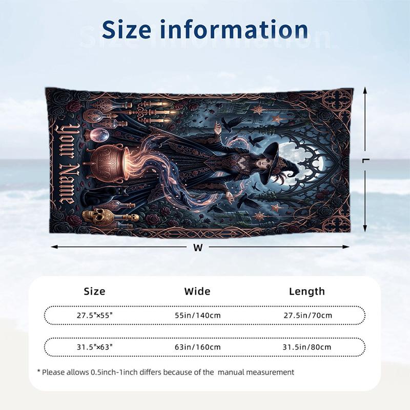 Witchcraft Theme Beach Towel Personalized Custom Name & Text Soft Quick Dry Beach Towel for Swimming Travel