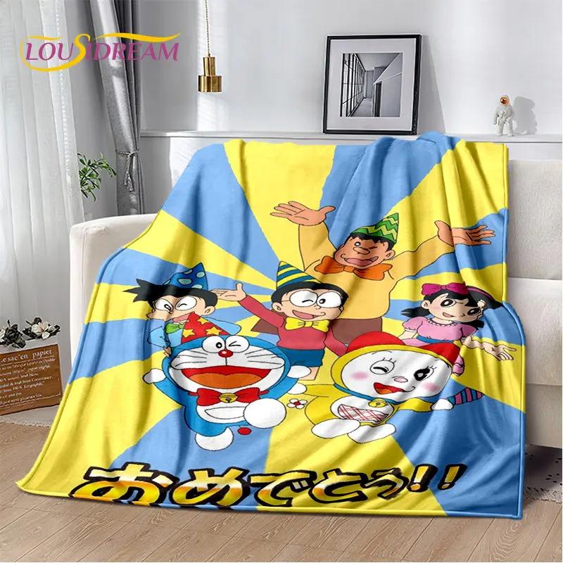 Плюшевое одеяло Doraemon, Мультяшное аниме, Мягкое, Фланелевое покрывало, Для гостиной, спальни, кровати, дивана, Пикника, Теплое для детей