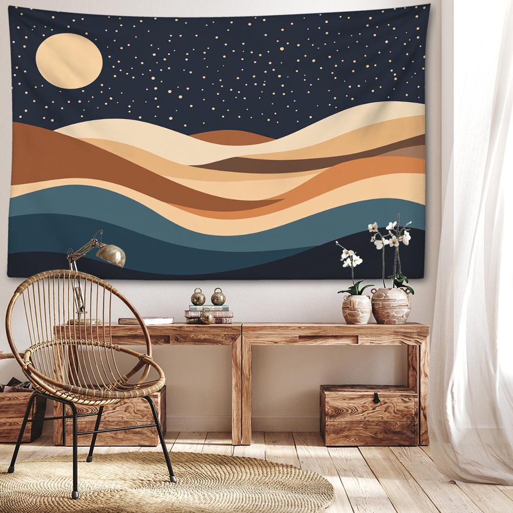 1pc Retro Night Sky Wave Print Tapestry - Create a Cozy Exotic Atmosphere, Bohemian Home Decor for Living Room or Bedroom, Holiday Gift with Installat