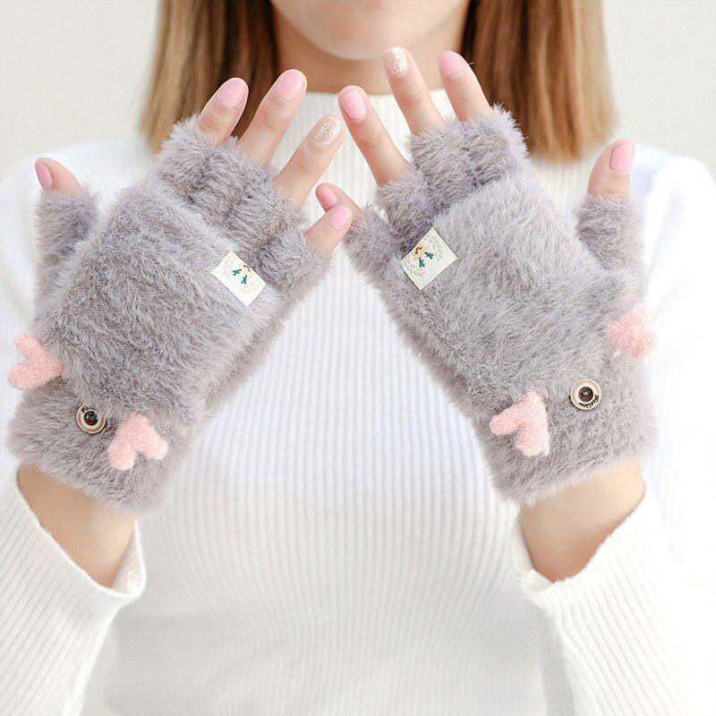 Winter Warm Soft Rabbit Fur Knit Mittens Women Flip Half Finger Plush Thick Cute Cartoon Cat Claw Touch Screen Driving Gloves I1