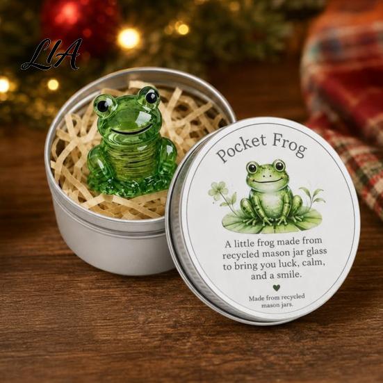 Unique Gift for Friends Whimsical Recycled Pocket Frog, Mini Frog in Tin Box, Small Buddy Christmas Animal Figurines, Cute Luck Pet Office