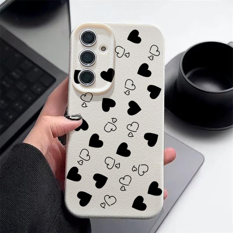 Чехол из ТПУ с текстурой кожи и принтом в виде сердечек для Samsung Galaxy A56 A55 A15 A54 A35 A36 A16 5G S24 FE S25 S23 S22 Ultra