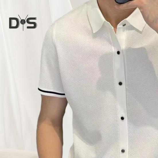 Мужская рубашка с лацканами, коротким рукавом, пуговицами, планкой, рубашка с полосками, дышащая летняя повседневная рубашка