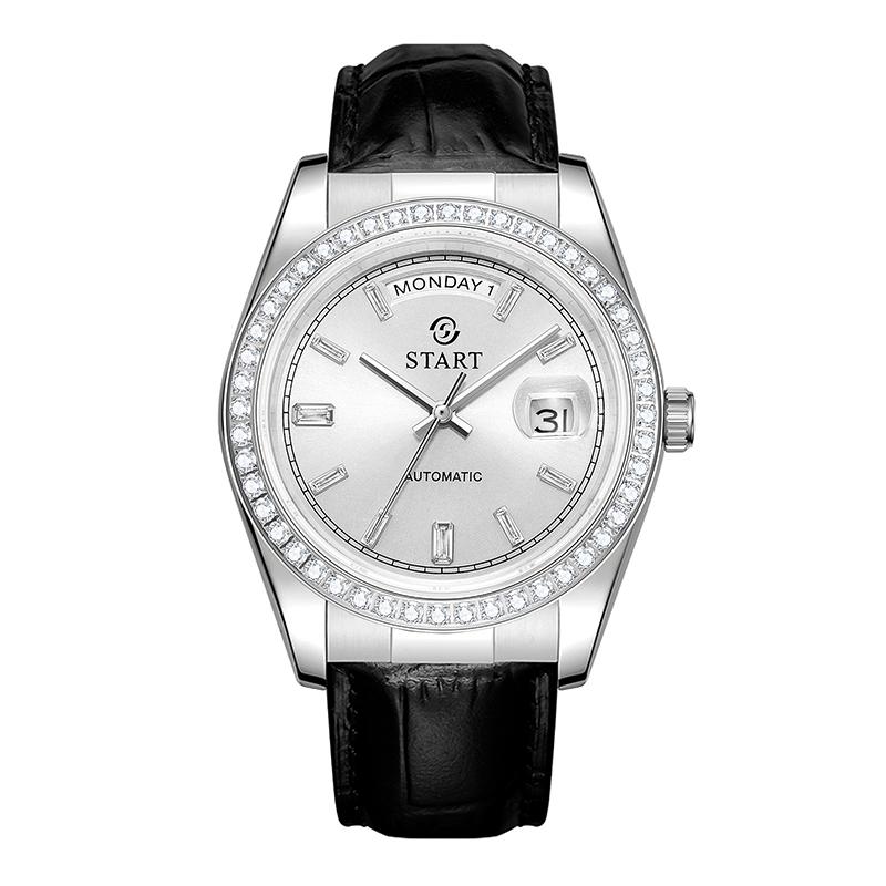 Start Men's Diamond Watch Automatic Mechanical Watch Waterproof Date Week Function Fashion Leather Watch