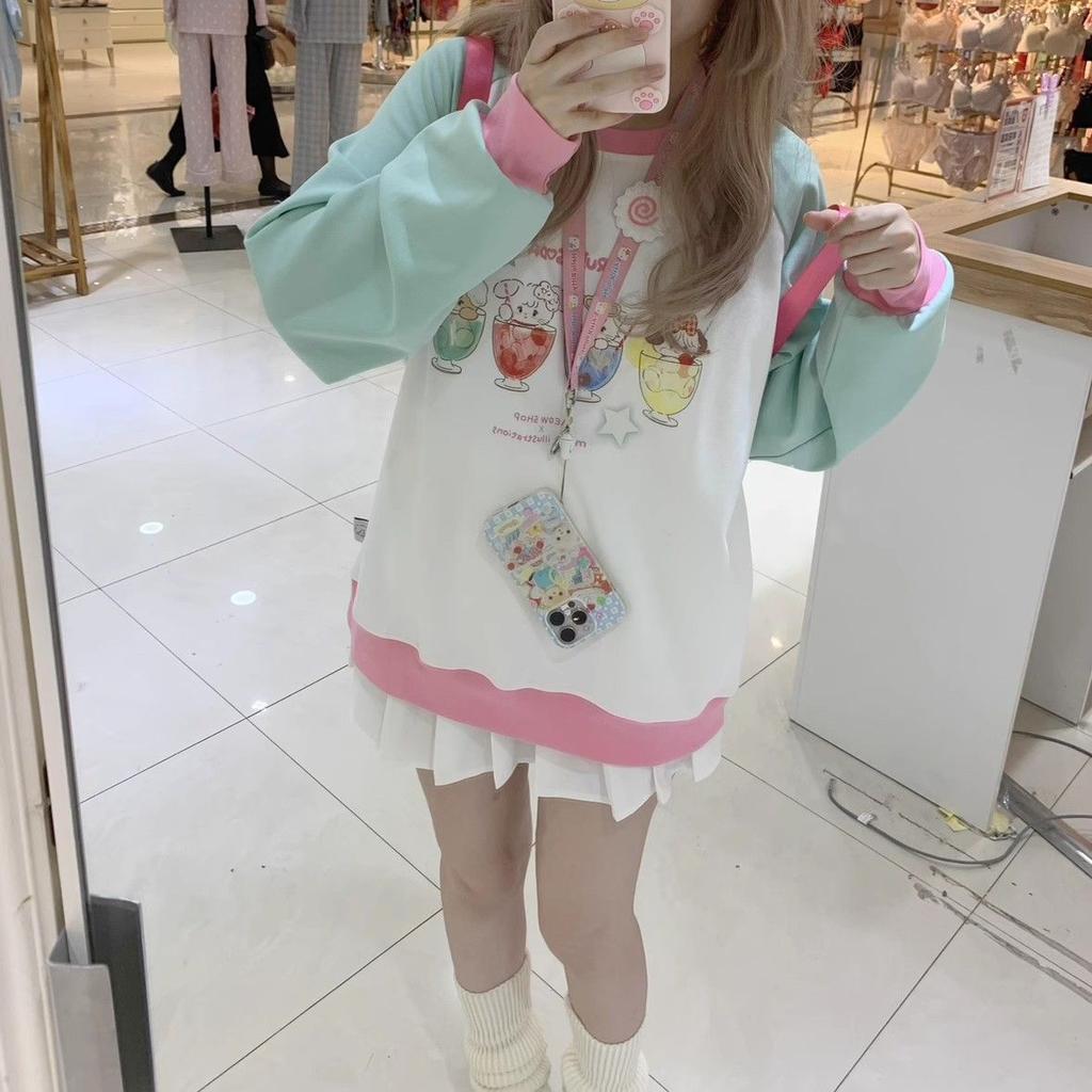 Y2k Harajuku Kawaii милая толстовка для женщин японская мода лоскутное толстовка с рисунком и принтом в консервативном стиле женская новинка