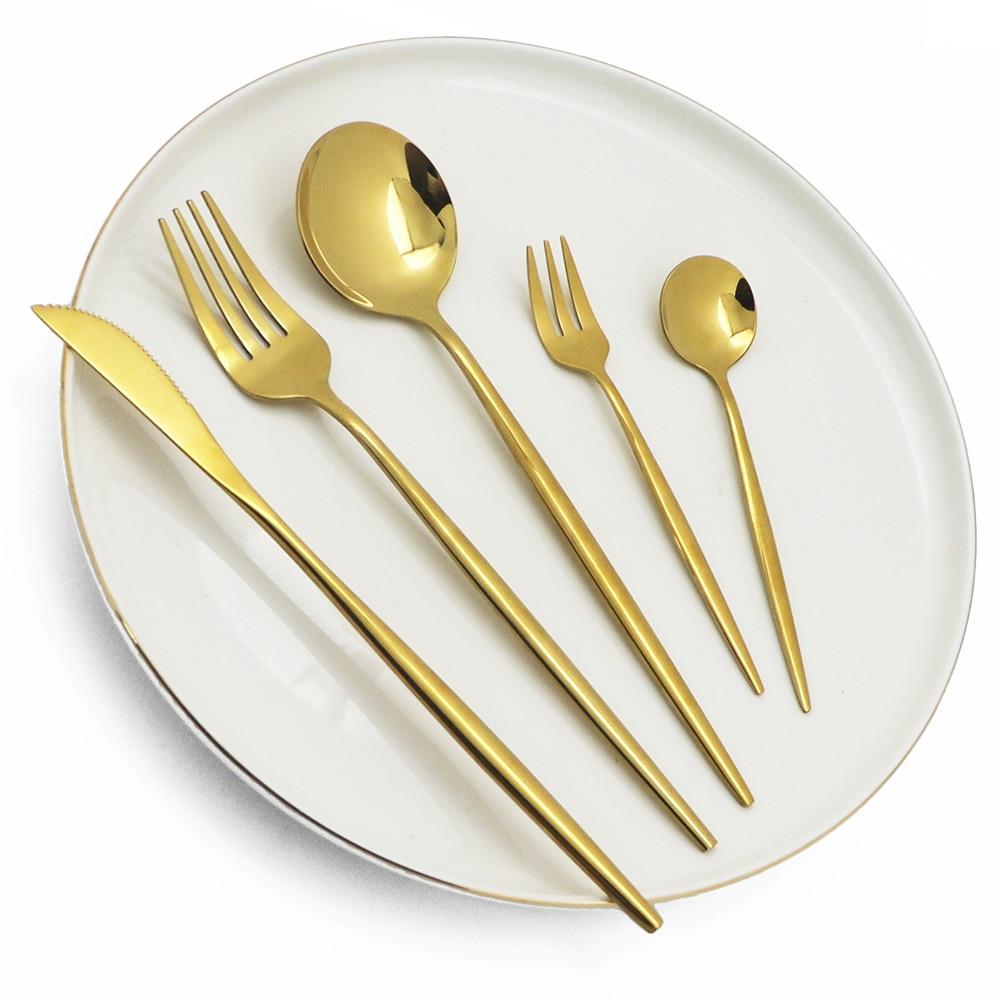 30pcs Black Gold Dinnerware Set Stainless Steel Flatware Set Cake Fork Coffee Spoon Knife Silverware Tableware Set Cutlery Set
