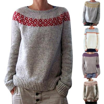 Женский модный повседневный свитер с круглым вырезом и принтом, свободный свитер с длинными рукавами