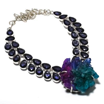 Кристалл Друза, Аметист Драгоценный камень 925 Стерлинговое Серебро Ювелирное Ожерелье 18"