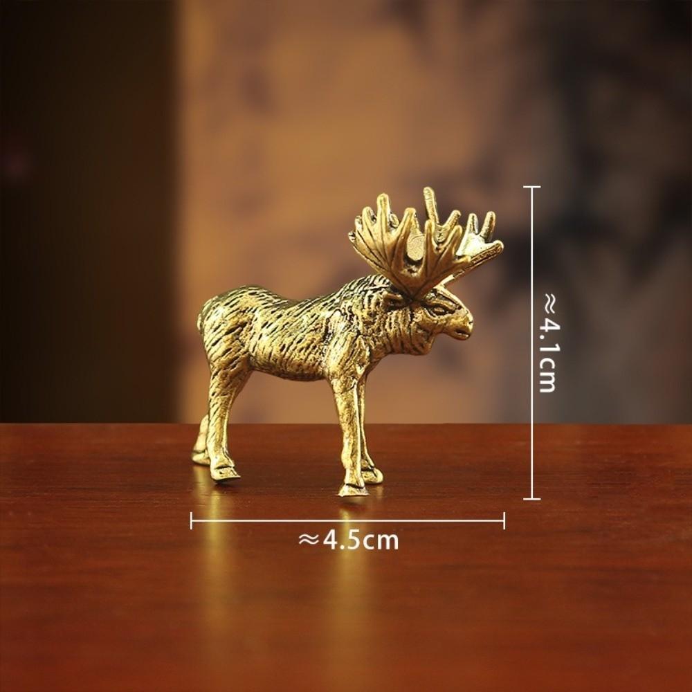 Versatile Mini Brass Statue Miniature Size Brass Ornament Elk Animal Craft Tabletop Decoration