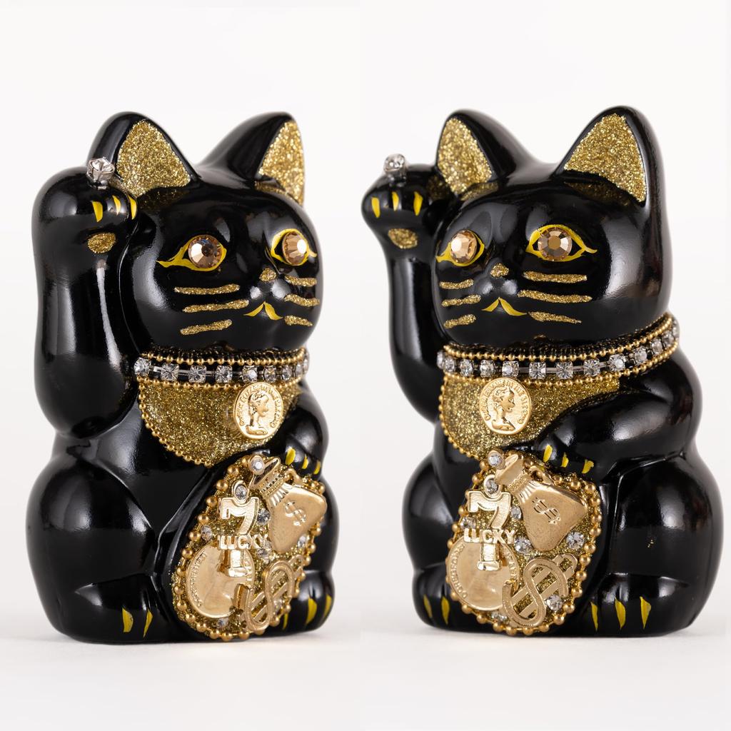 Счастливый кот Миллионер Кот-правая рука Счастливый кот Манеки Кот Счастливый фэн-шуй Украшение Коробка для пожертвований (S-РАЗМЕР Черный) Поднятый/Керамика_Счастливый (ml_S Черный)
