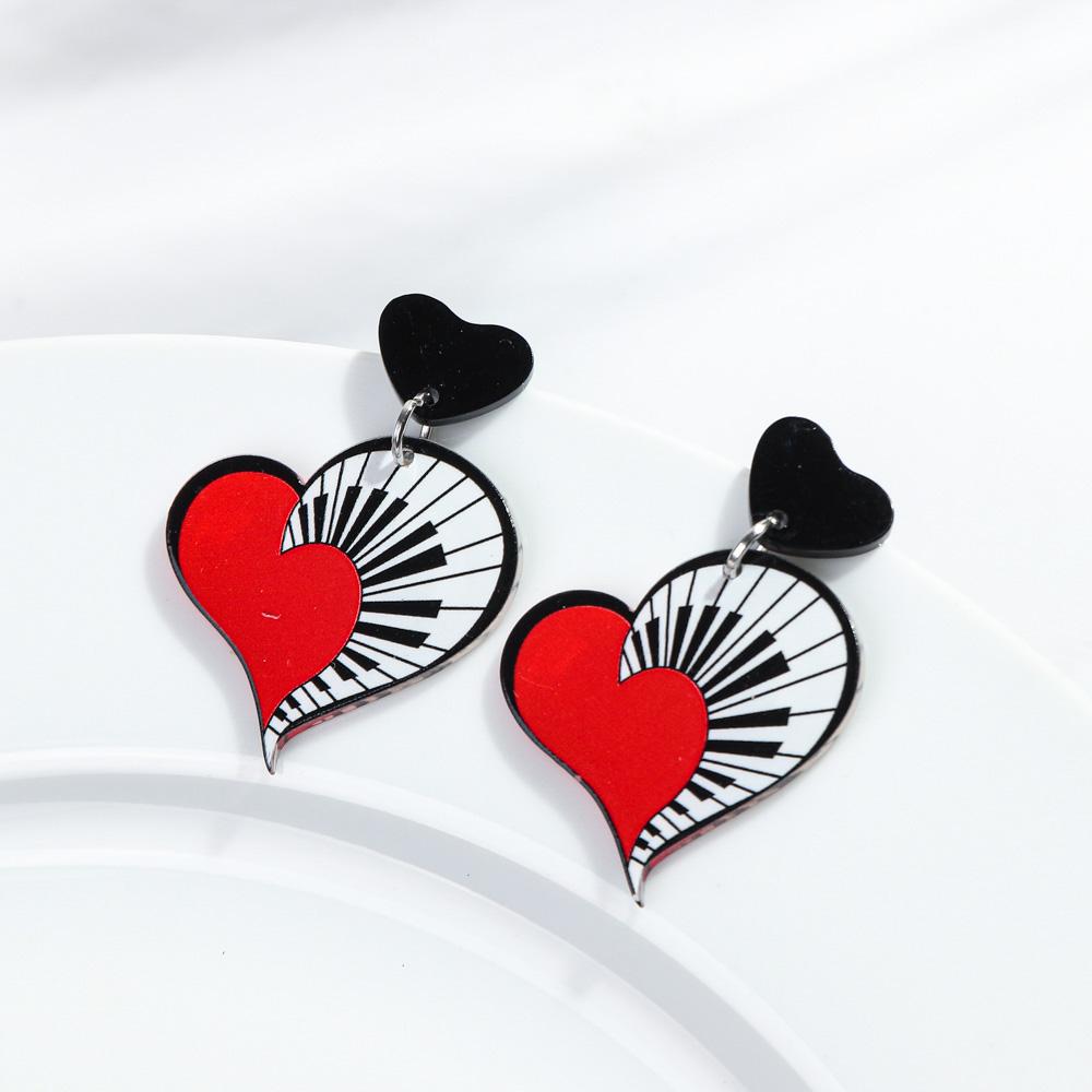 New Music Love Heart Acrylic Earrings for Women Creative Musical Note Peach Drop Earring Trendy Jewelry Valentine's Day Gifts