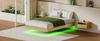Modern Bed with Floating Design and Grooved Panelling, Equipped with Mood LED Lights and Reinforced Flat Iron Bed Frame-140 x 200 cm – Light Oak