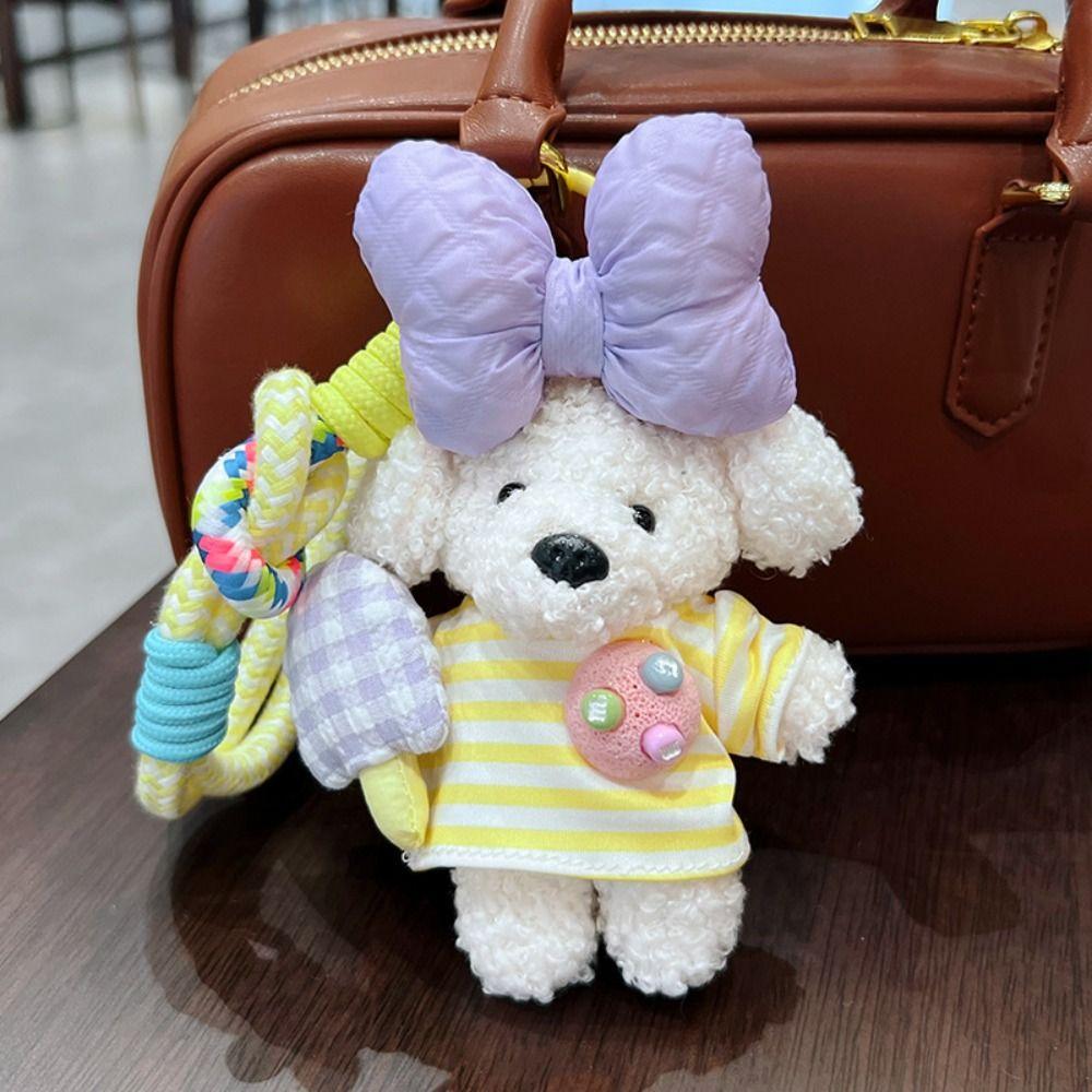 Cute Cartoon Cartoon Dopamine Dog Keychain Striped Top Car Key Ring New Bag Charm Small Gifts