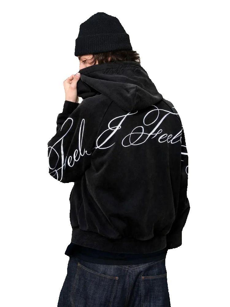 Ретро Харадзюку Буквы Полоски Модный Оверсайз Худи Мужской 2025 Американское Лето Повседневный Панк Свободный На Молнии Худи Женский