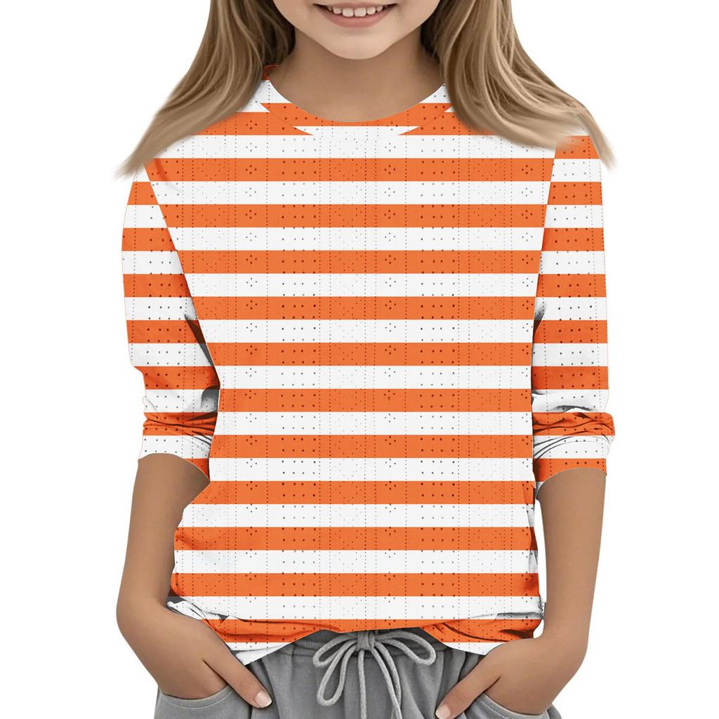 Топы с принтом для девочек 5-16 лет с круглым вырезом и рукавами 3/4 Футболки Модные топы Наряды Футболки