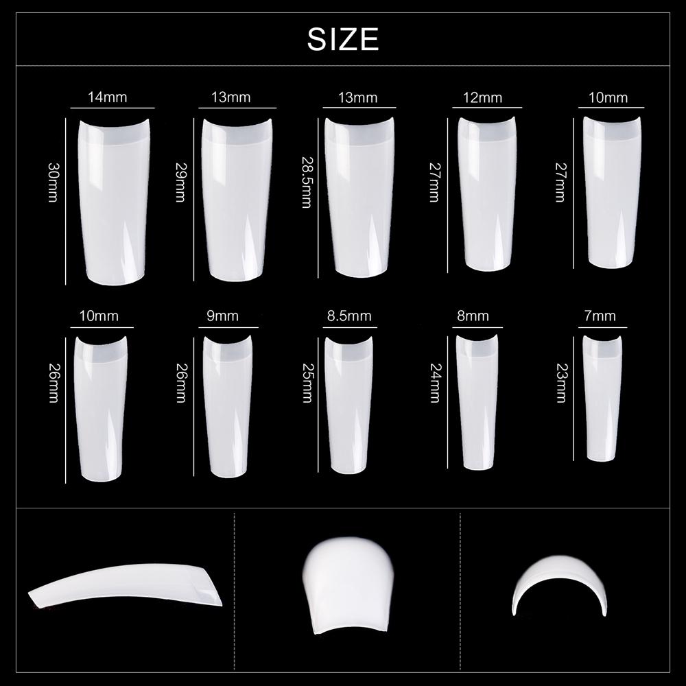 kads Типсы Полупокрытие Французские ногти Накладные ногти Замачиваемые накладные ногти Натуральные прозрачные акриловые ногти 500 шт. для наращивания ногтей 10 размеров