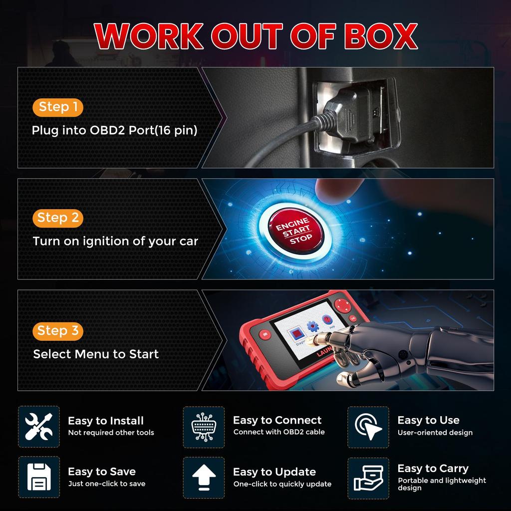 LAUNCH CRP123 V2.0 Plus All System Scan Tool,3 Reset Oil Service/Throttle Relearn/SAS Reset,OBD2 Scanner Diagnostic Tools