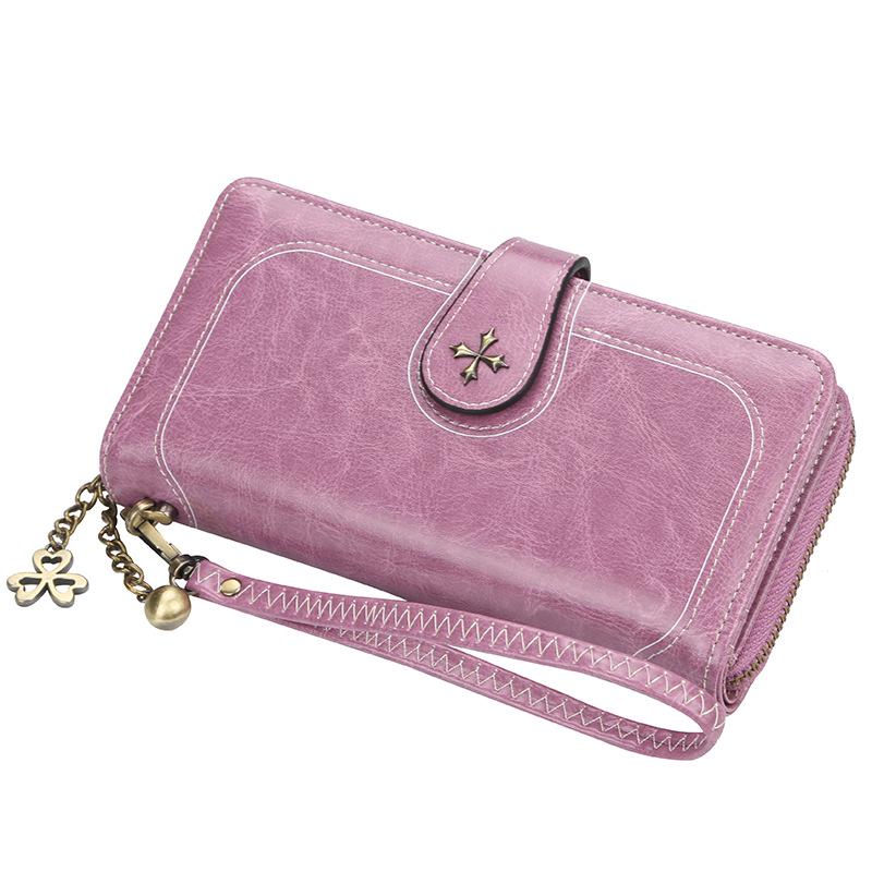 Baellerry Women's Four Leaf Clover Long Purse Multifunctional Wallet Pu Leather Card Holder Snap Button Billfold Fashion Cell Phone Bag with Lanyard