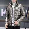Men's Autumn and Winter Padded and Thickened Stand-up Collar Hoodless Plus Size Warm Jacket Bright Casual Outerwear