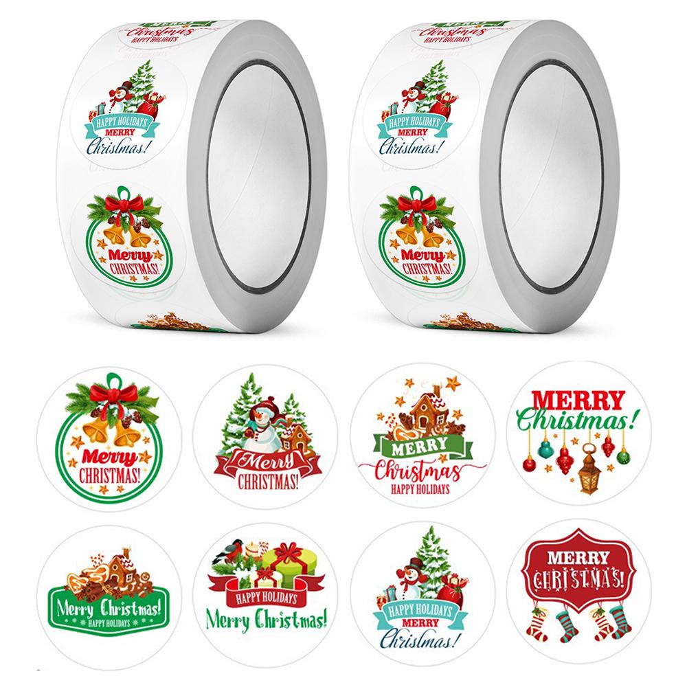 2roll 1000pcs Merry Christmas Stickers Gift Label Stickers Blessing Tags DIY Gift Wrapping Decorat Sealing Decal Christmas Decor