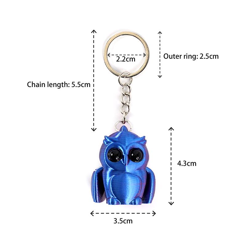 Creative 3D Printing Owl Keychain Pendant Multi-Joint Movable Simulation Animal Toy Model Keychain Bag Accessories Kids Gift