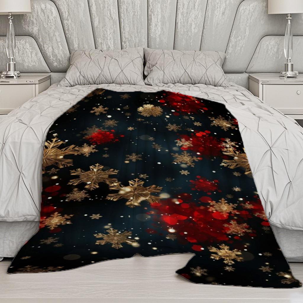 Snowflake Red Bokeh Microfiber Flannel Cover Blanket Bedroom Living Room Sofa Soft And Comfortable Home Decoration