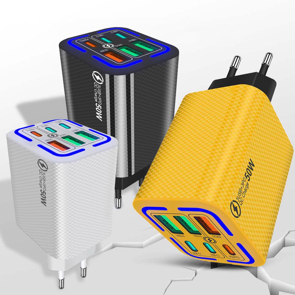 Всего 150 Вт USB зарядное устройство 6 портов Type C быстрая зарядка мобильный телефон настенный адаптер EU/US/UK вилка для iPhone 15 Samsung Xiaomi