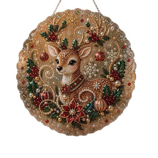 Decorative Christmas Tree Baubles Faux Pearl Art Kit, DIY Rhinestone Gem Painting Craft, Santa Festive Home Decor Items Stocking Elk Pattern