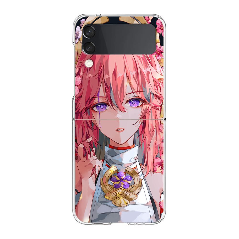 Genshin Impact Hu Tao Xiao Clear Phone Case For Samsung Galaxy Z Flip 4 5 Transparent High Hard PC For Galaxy Z Flip 3 5 Cover