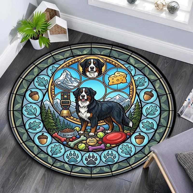 Winter Wolf Mandala Round Area Rug Under Office Chairs Bedroom Living Room Home Decor