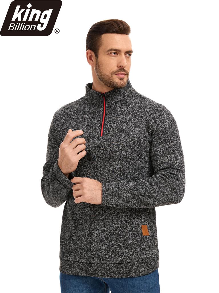 King Billion Men's Half-Zip Stand Collar Fleece Pullover Autumn Spring Sweater Ideal for Daily Casual Wear Urban Strolls and Light Outdoor Activities
