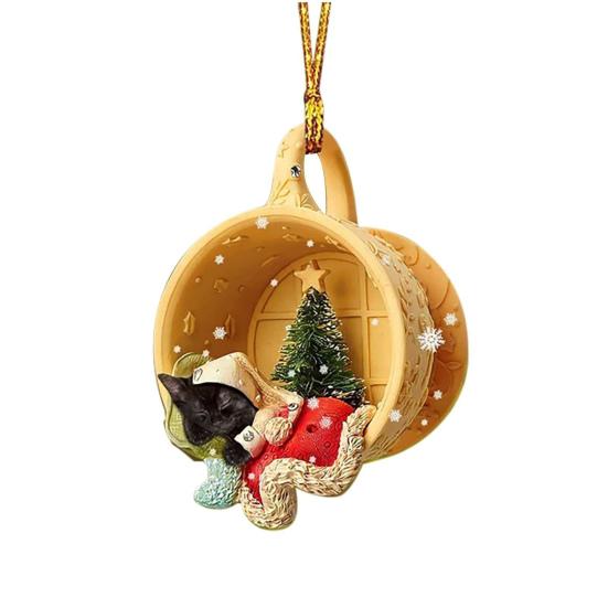 Animals Sleeping In A Tiny Cup Christmas Ornament Acrylic 2D Dog/Ferret/Sheep Christmas Tree Hanging Ornament for Holiday Decor