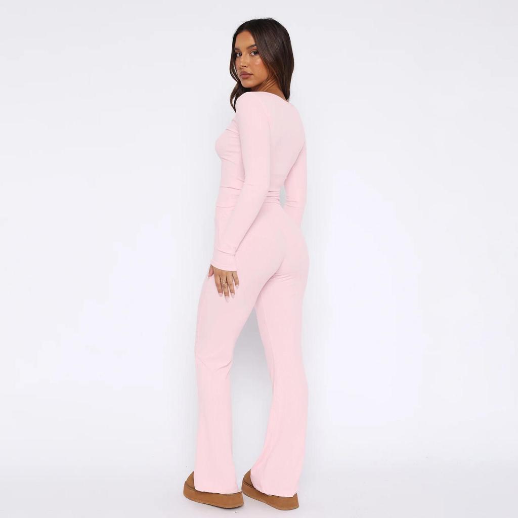 Женский однотонный костюм с длинным рукавом и V-образным вырезом, свободный топ, широкие короткие брюки, осень-зима