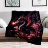 Fantasy Dragon with Fire and Flowers Wall Art Print PosterBlanket Flannel Throw Blanket for Sofa, Bed, Travel, Camping, Office, Couch, Chair
