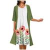 Women's Two-piece Dress Printed Vest Medium Length Dress Cardigan Jacket Suit