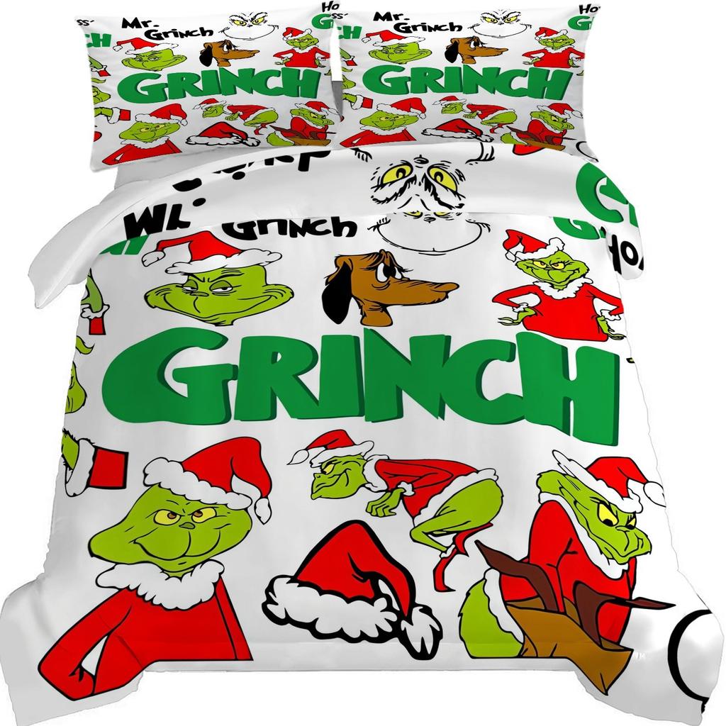 Пододеяльник с принтом рождественских украшений. Супермягкая матовая микрофибра для двуспальной кровати. Удобный комплект с застежкой-молнией и 2 наволочками.