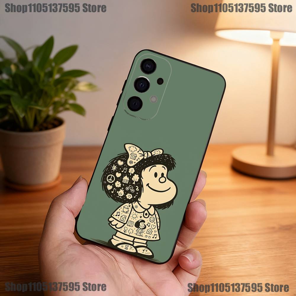 Милый Чехол для Телефона M-Мафальда Для Samsung S25,S24,S21,S22,S23,S30,Ultra,S20,Plus,Fe,Lite,5G Черная Крышка