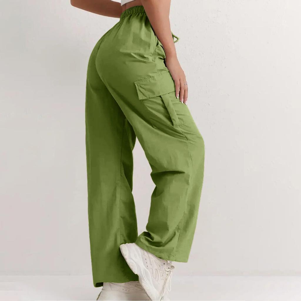 Женские спортивные брюки повседневные свободные однотонные с высокой посадкой и карманами