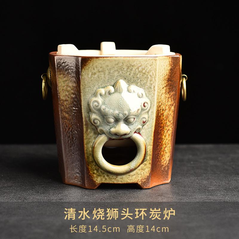 Печь-трансформер для подогрева чая в стиле ретро, устойчивая к высоким температурам керамическая заварочная печь с боковой ручкой, угольная печь, чайник, чайная утварь