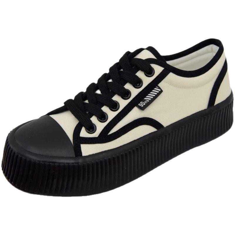 Платформа холщовые туфли-печенье женская обувь весна и лето 2025 новая маффин универсальные спортивные и для отдыха маленькие белые туфли кеды