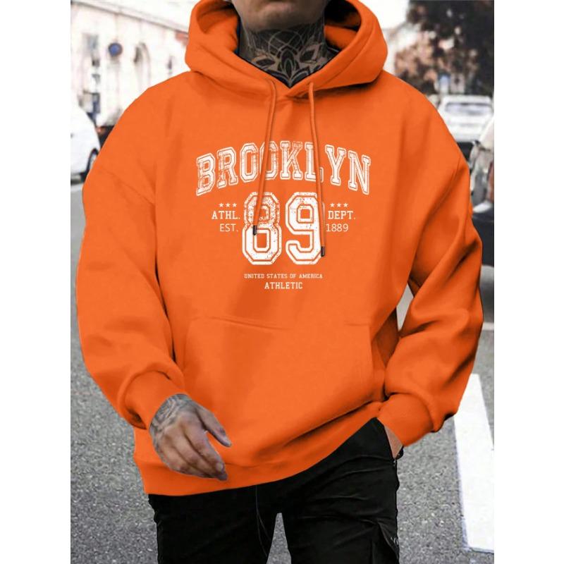 Толстовки с капюшоном Brooklyn 89 Letter Print Мужская мода Удобная толстовка с капюшоном Осенняя мягкая флисовая мужская толстовка с капюшоном Карманный карман Теплые топы Толстовки и свитшоты Мужские