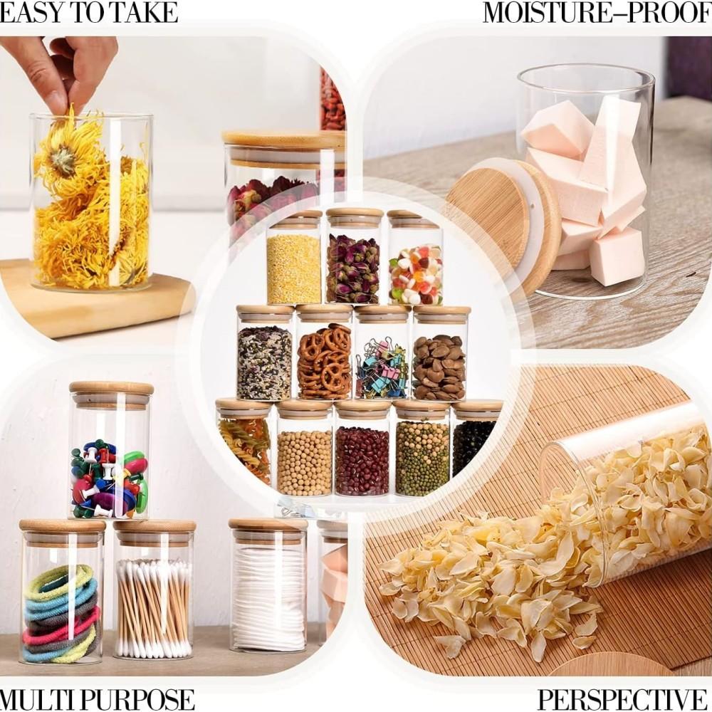 Стеклянная банка с бамбуковой крышкой 280 мл 10 унций стеклянный контейнер для хранения продуктов, подходит для кухонных баночек для специй, банок для кофе, банки для сухофруктов