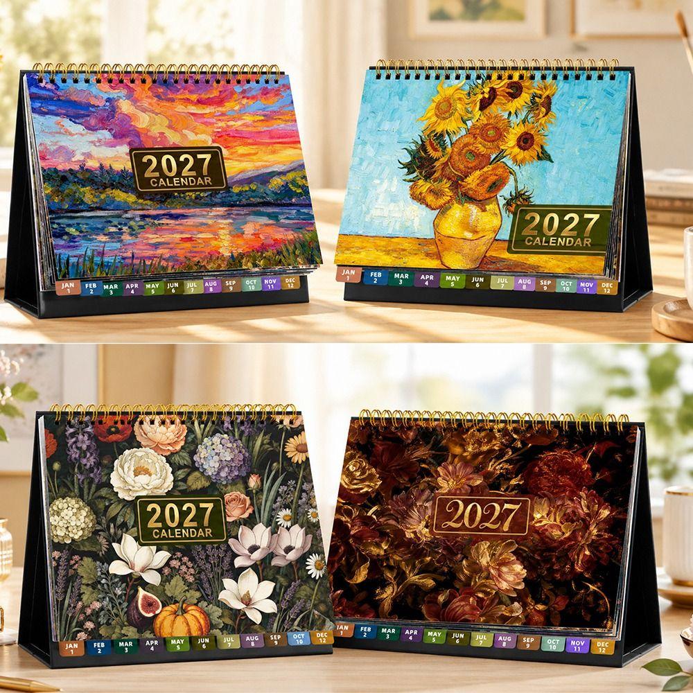 Spiral Bound Standing Flip Calendar Standing Design Table Calendar 2027 Desk Calendar Home Use