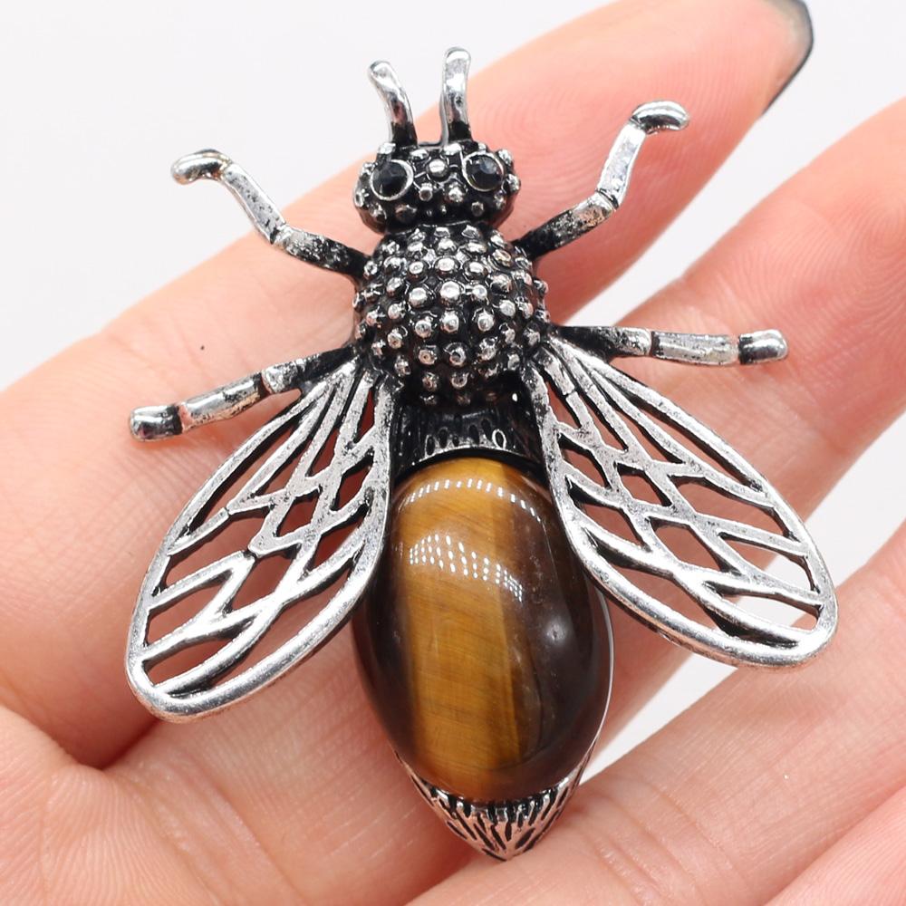 Women Brooch Natural Stone Bee-Shaped Pendant For Jewelry Making DIY Necklace Bracelet Clothes Shirts Accessory