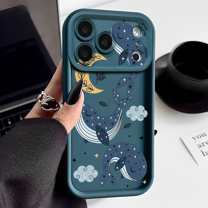Чехол для телефона с рисунком мультяшного кита для iPhone 17 Pro Max Air 16e 16 15 14 Pro Max 13 12 Pro 16 15 Plus Ударопрочный силиконовый чехол