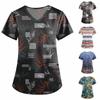 Women's Fashion V-neck Short Sleeve Workwear With Pockets Printed Tops