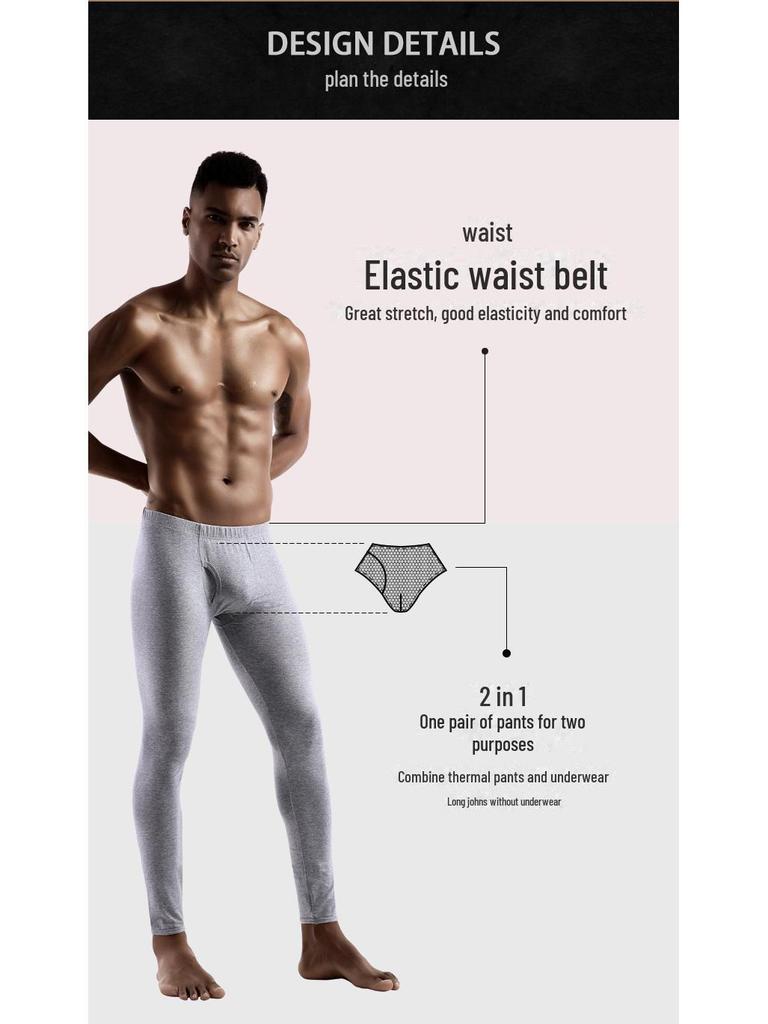 Комплект мужского хлопкового термобелья для молодежи – тонкий, облегающий, с V-образным вырезом, низким воротником, осенняя рубашка и брюки.