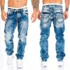Fashion Hip Hop Blue Straight Jeans Men Baggy Pants Retro Streetwear Wash Man Loose Wide Leg Denim Trousers